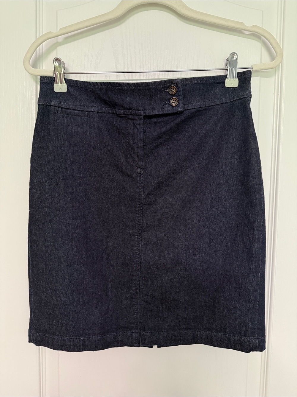 Talbots Blue Pencil Denim Skirt with Button Waist